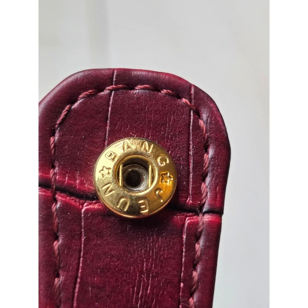 Vintage Burgundy Croc Embossed Round Jewelry Travel Case with‎ Mirror A5